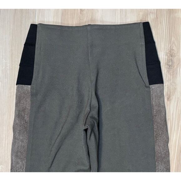 Hale Bob XS Suede Panel Legging Pant Leather Trim Stretch Olive Insm 26” sz XS - Picture 8 of 13